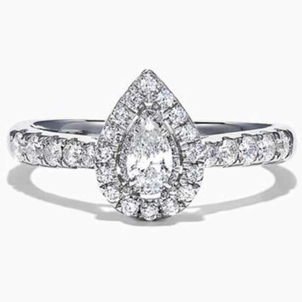 Wedding/Engagement Crystal Clear Shiny Silver Water Drop Diamond Ring,…
